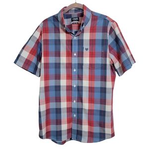 CHAPS EASY CARE Men's Short Sleeve Button Down  Plaid S